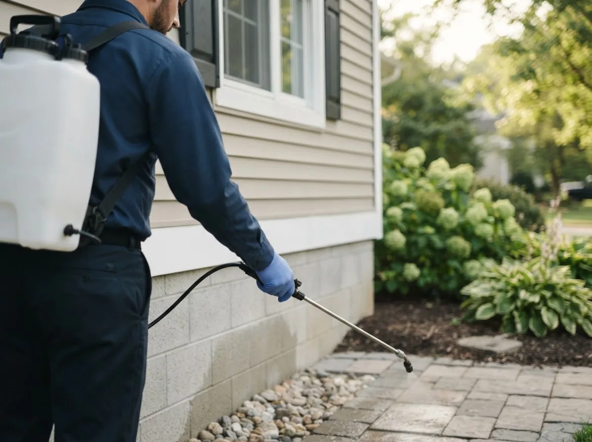 Pest control technician inspecting a home in Viking, MN
